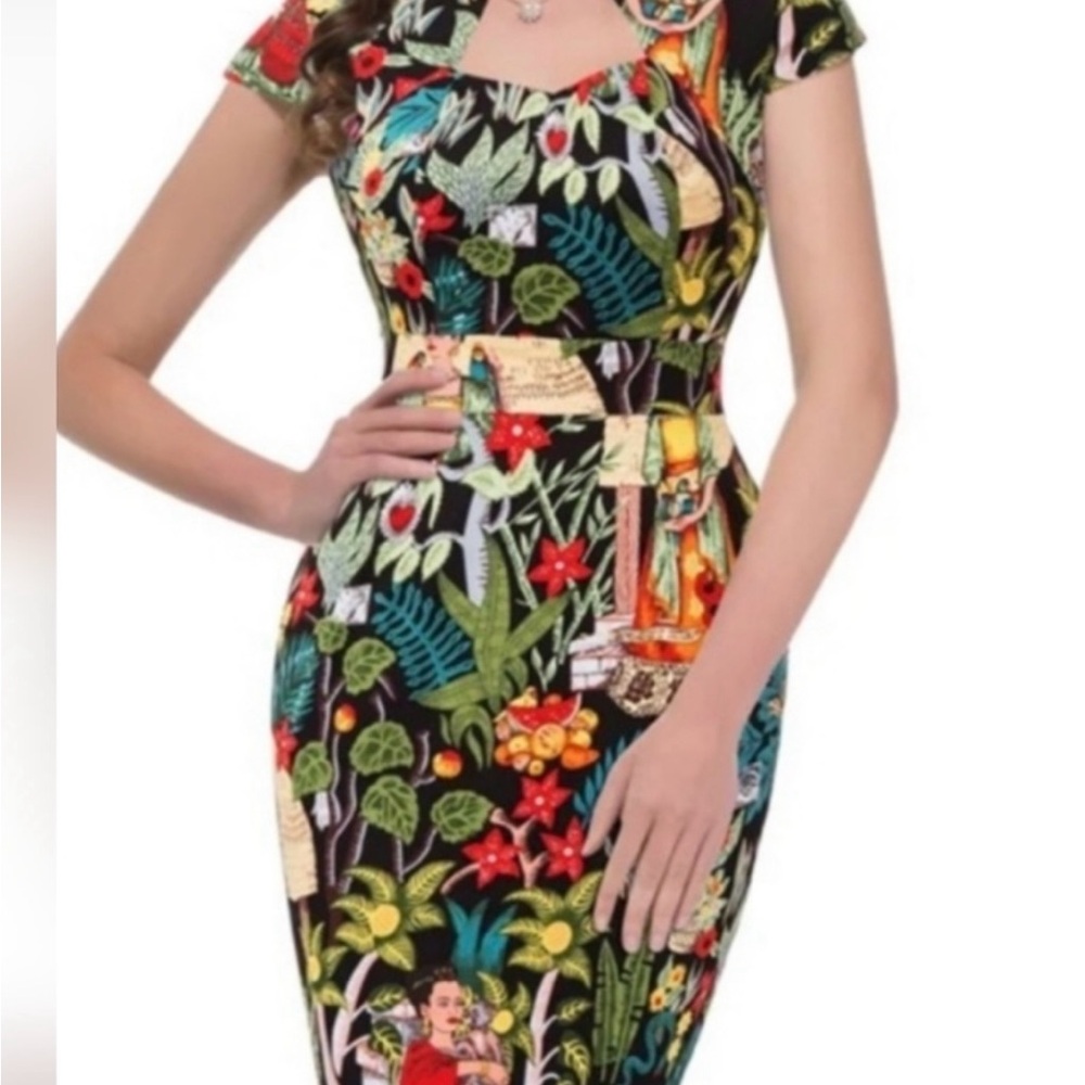 Retro Grace Karin Red and Yellow Sheath Dress Flutter Sleeve Midi